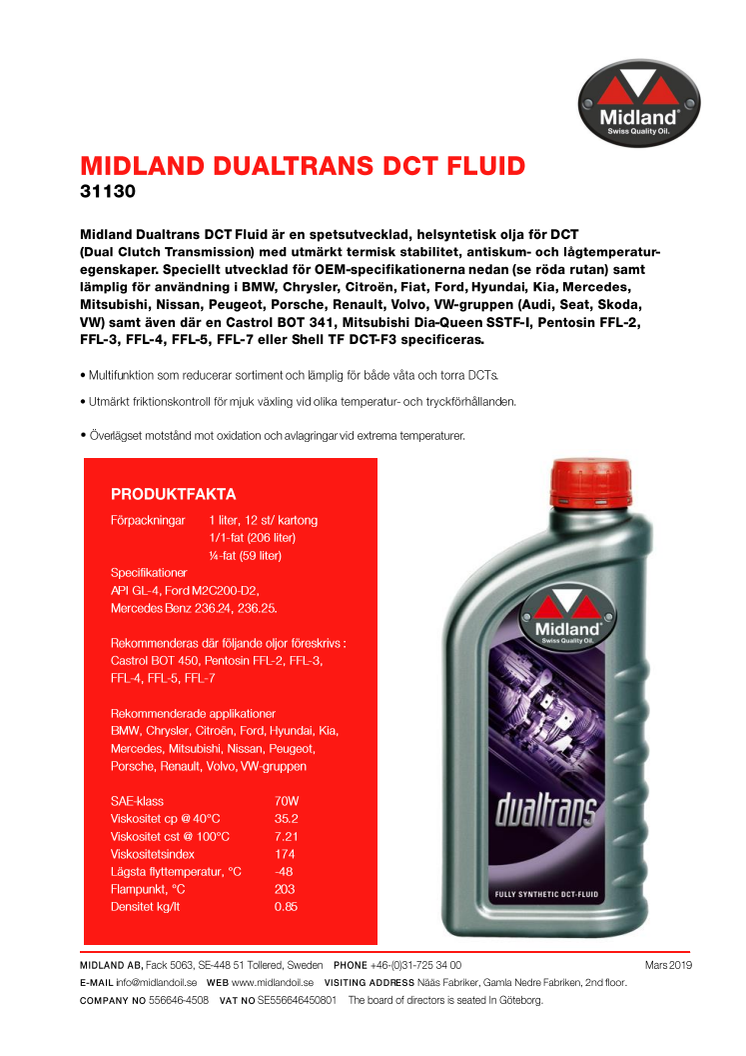 Midland Dualtrans DCT Fluid nu för Hyundai och Kia