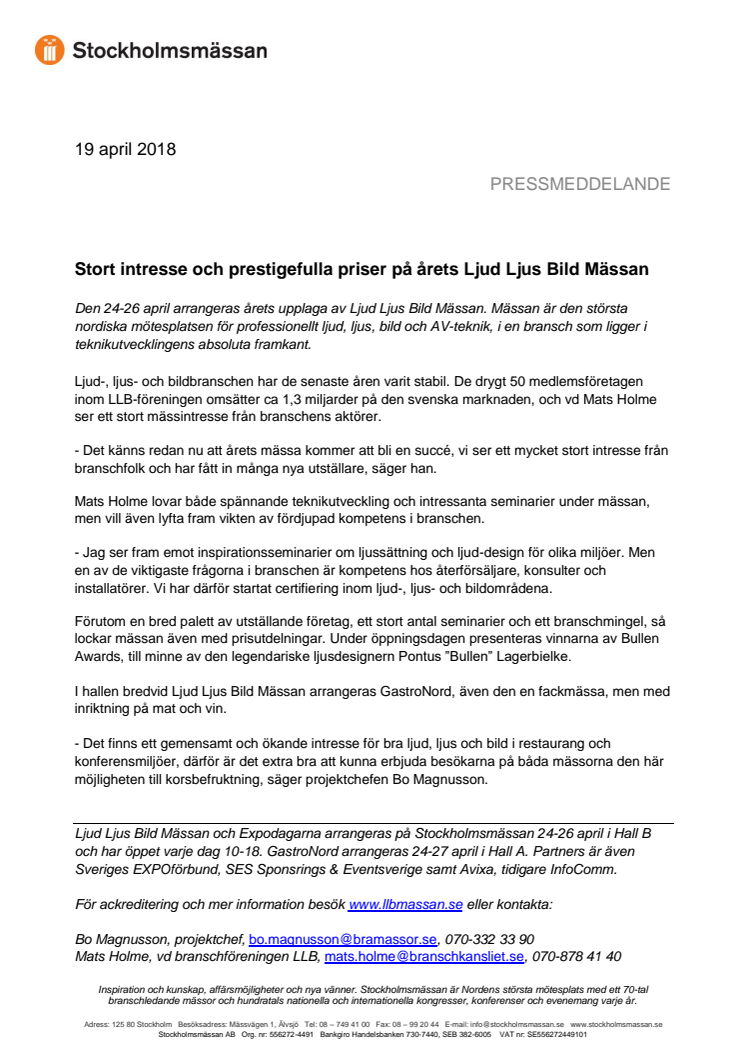 Stort intresse och prestigefulla priser på årets Ljud Ljus Bild Mässan