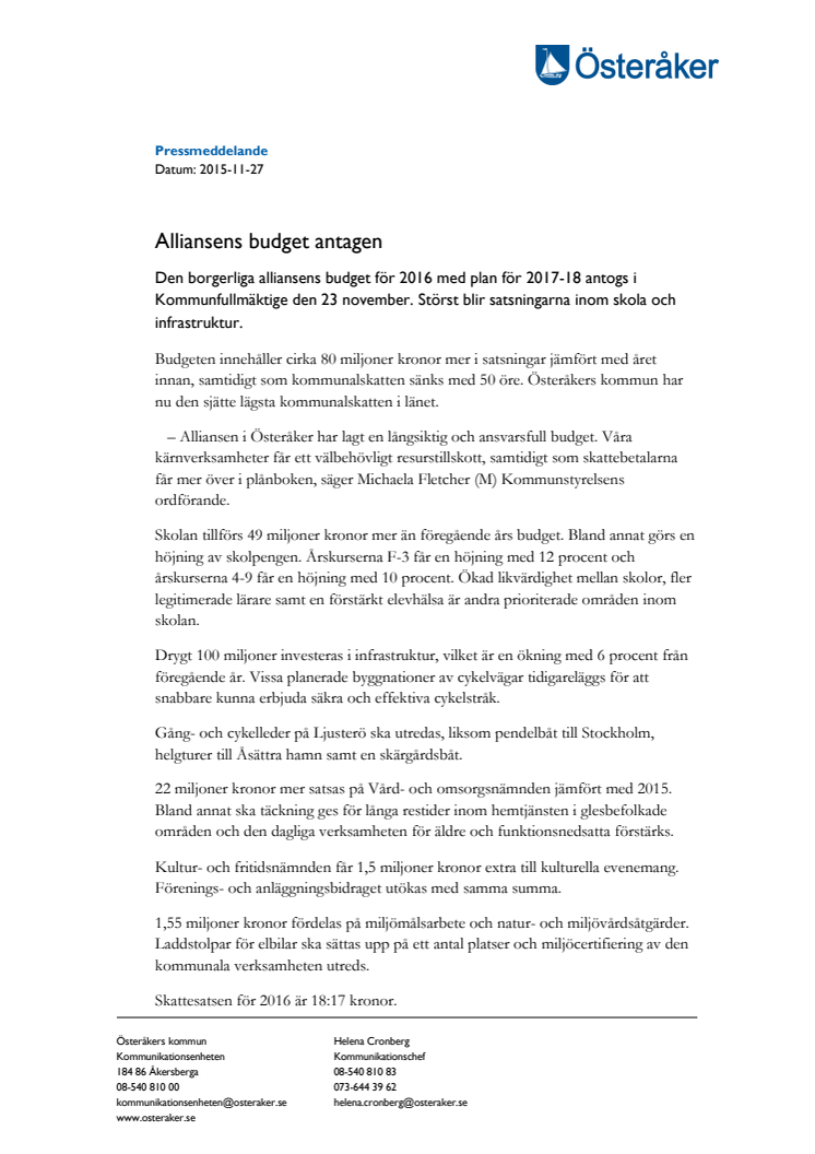 Alliansens budget antagen