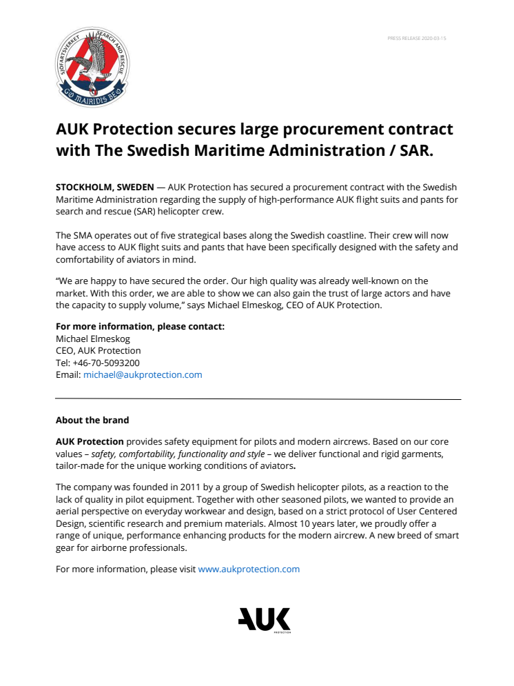 Swedish SAR choose AUK Protection