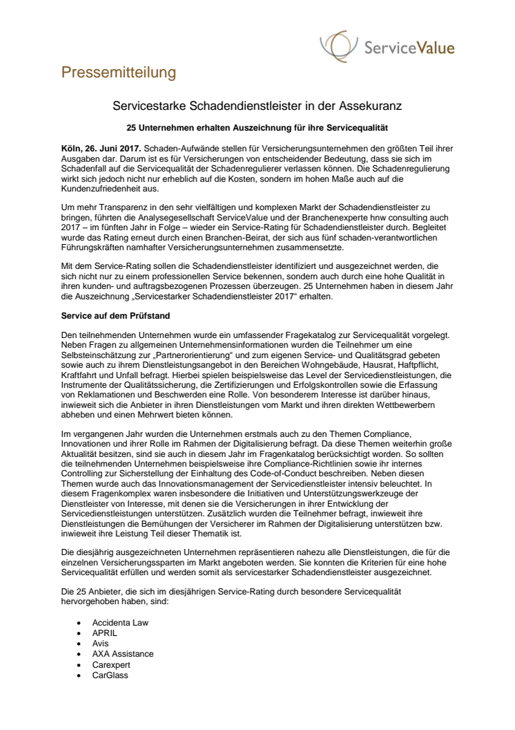 Servicestarke Schadendienstleister in der Assekuranz