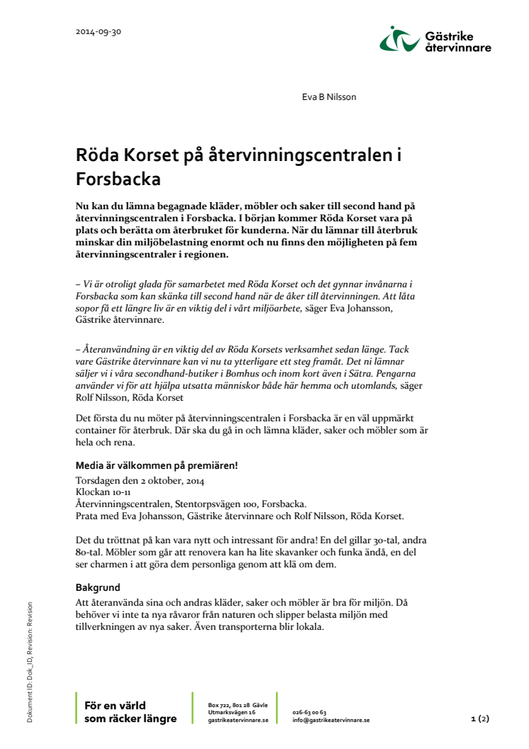 Röda Korset på återvinningscentralen i Forsbacka