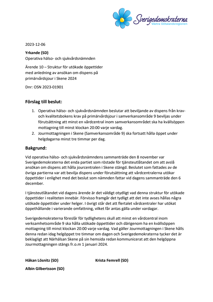 Yrkande (SD) - Ärende 10 OSN 2023-12-06.pdf