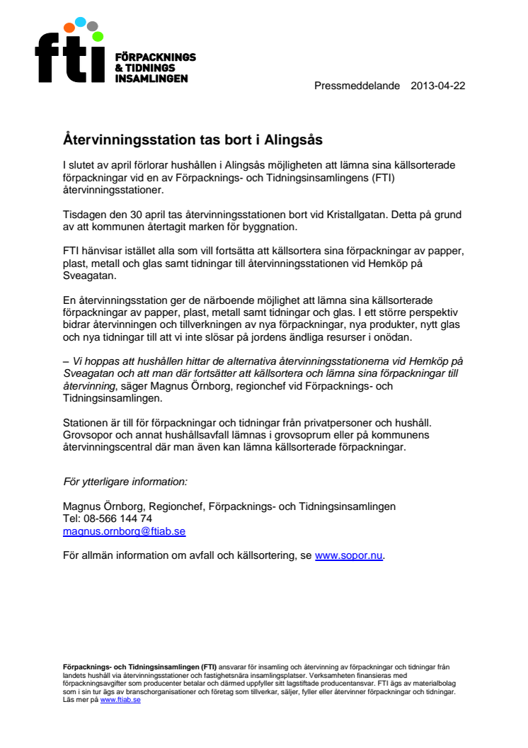 Återvinningsstation tas bort i Alingsås
