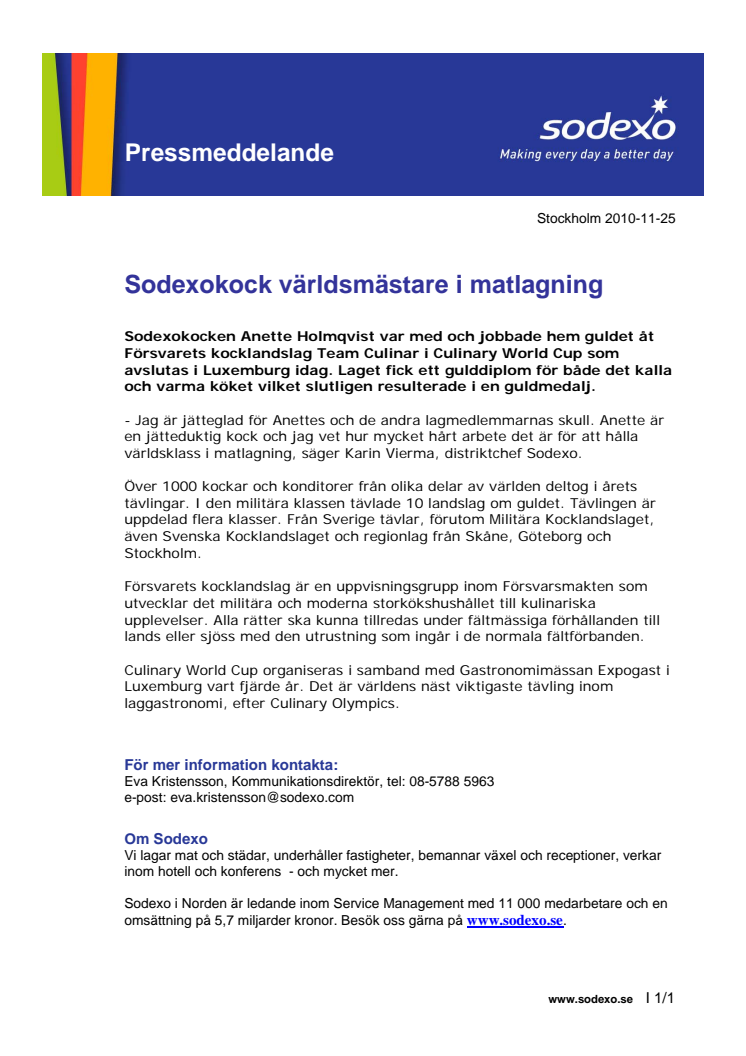 Sodexokock världsmästare i matlagning