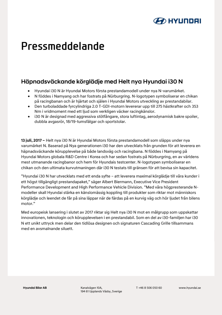 Maximal körglädje med Helt nya Hyundai i30 N