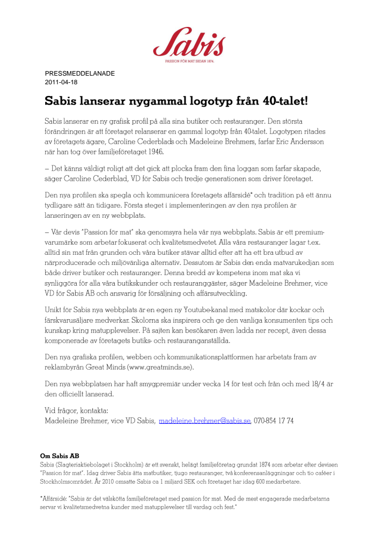 Sabis lanserar nygammal logotyp från 40-talet!
