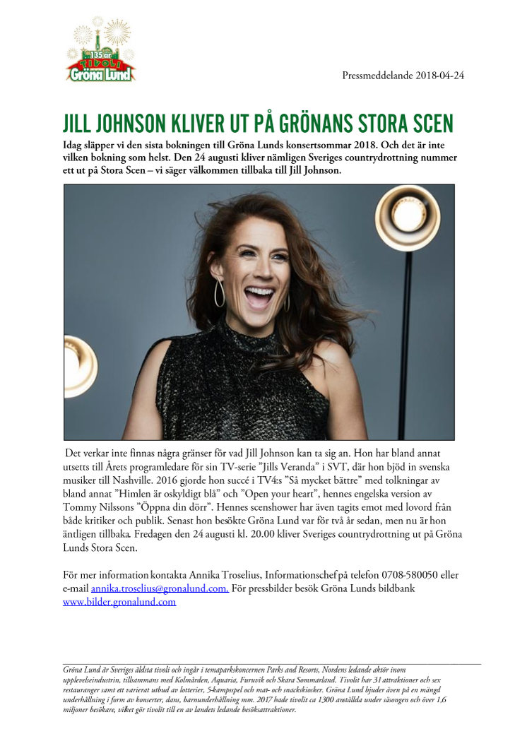 Jill Johnson kliver ut på Grönans Stora Scen