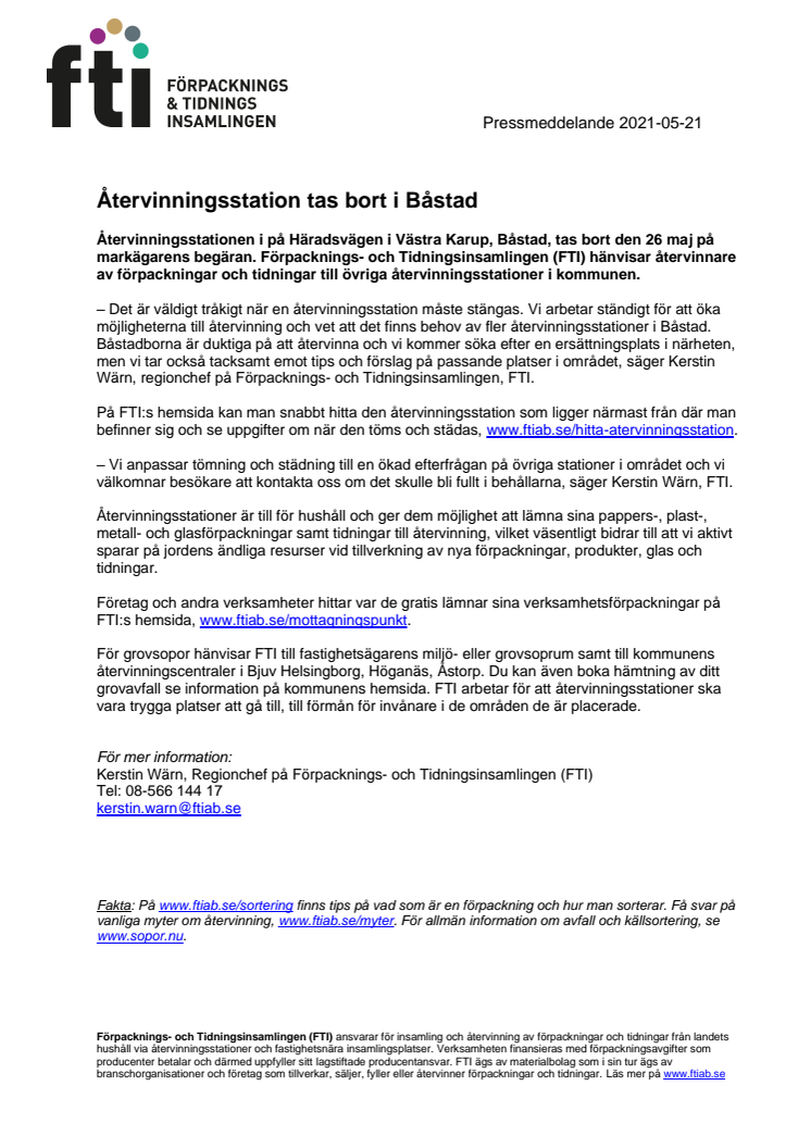 Återvinningsstation tas bort i Båstad