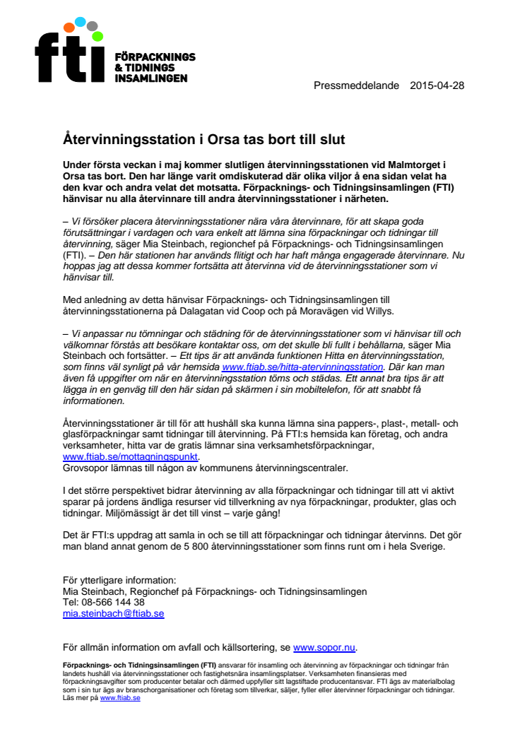 ​Återvinningsstation i Orsa tas bort till slut