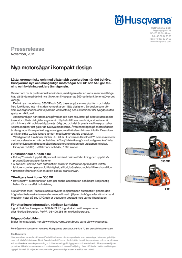 Nya motorsågar i kompakt design