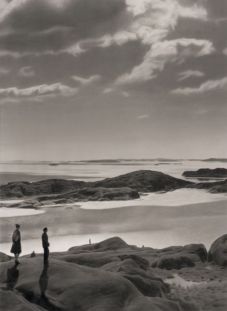 Gunnel Wåhlstrand, Långedrag, 2004. Tusch på papper, 209 x 157 cm.