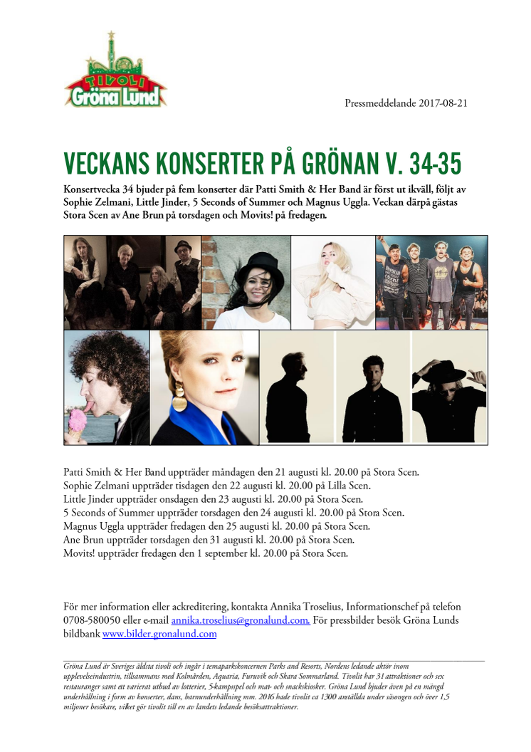 Veckans konserter på Grönan V. 34-35