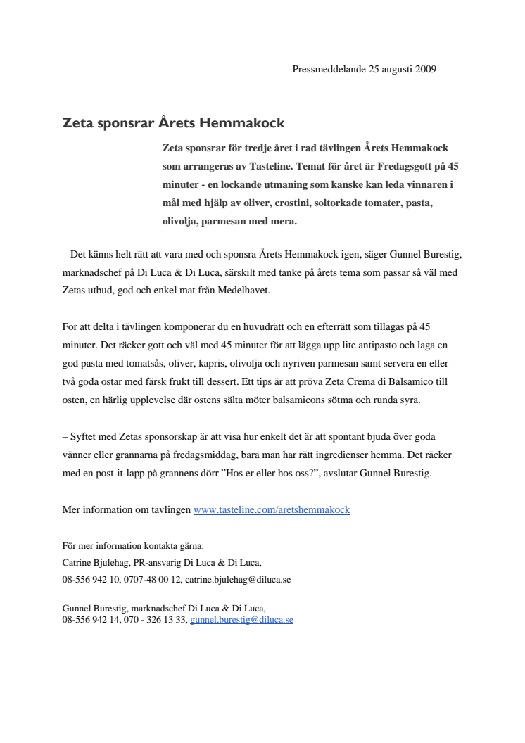 Zeta sponsrar Årets Hemmakock