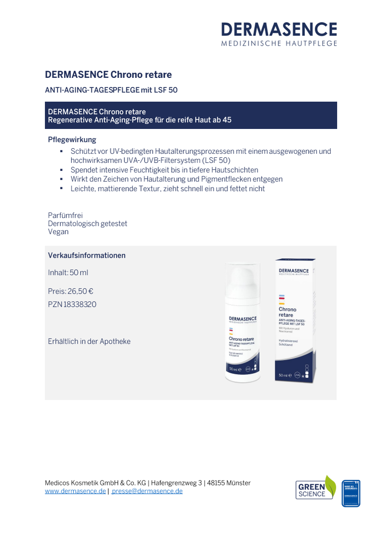 Factsheet DE: DERMASENCE Chrono retare Anti-Aging-Tagespflege mit LSF 50