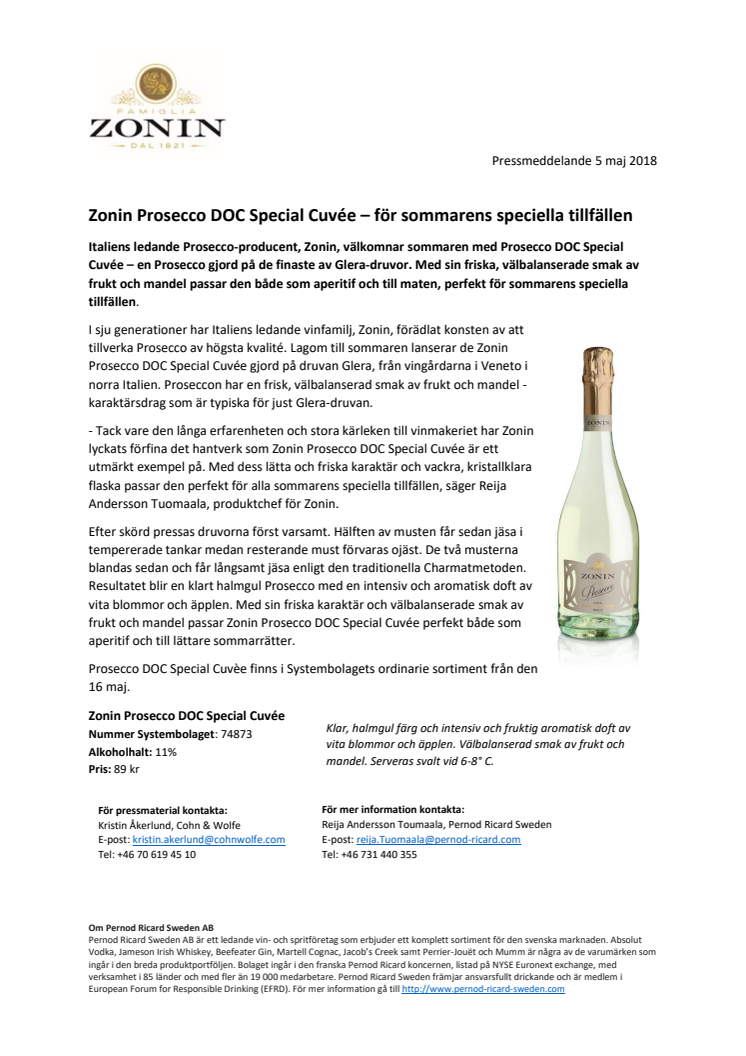 Zonin Prosecco DOC Special Cuvée – för sommarens speciella tillfällen