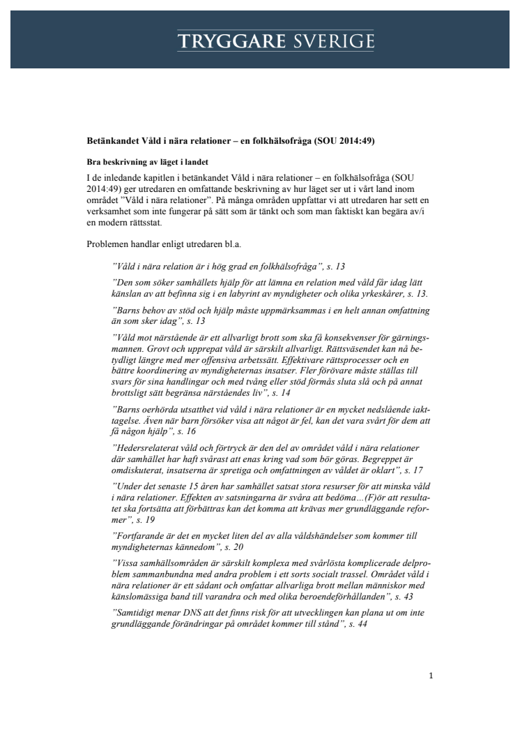 Våld i nära relationer - en lägesbeskrivning