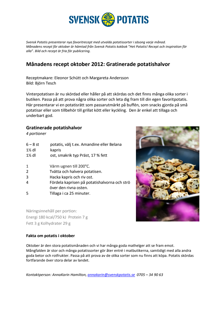 Månadens recept oktober - Gratinerade potatishalvor