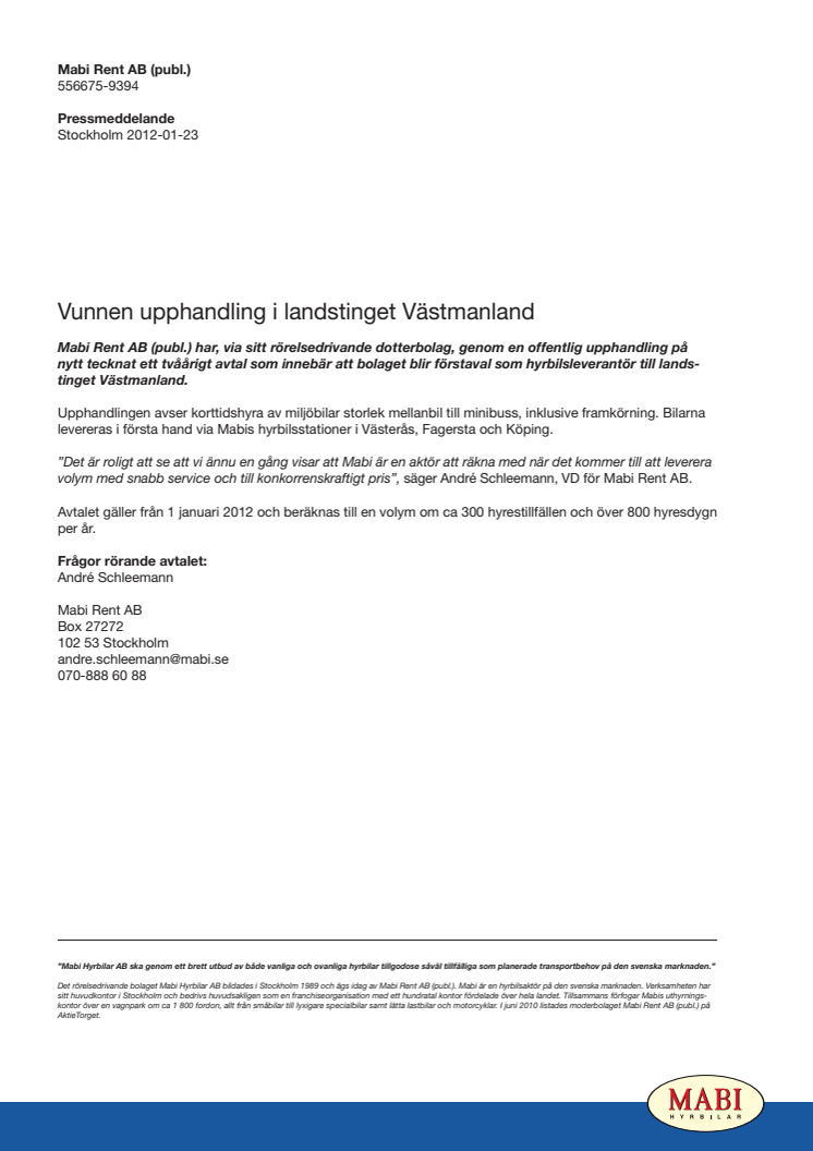 Vunnen upphandling i landstinget Västmanland