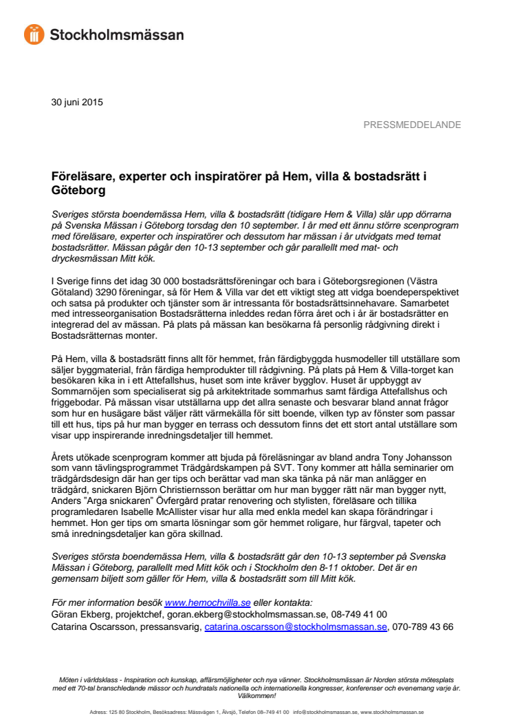 Föreläsare, experter och inspiratörer på Hem, villa & bostadsrätt i Göteborg