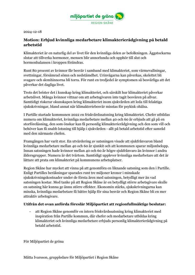 Motion MP Erbjud kvinnliga medarbetare klimakterierådgivning på betald arbetstid.pdf