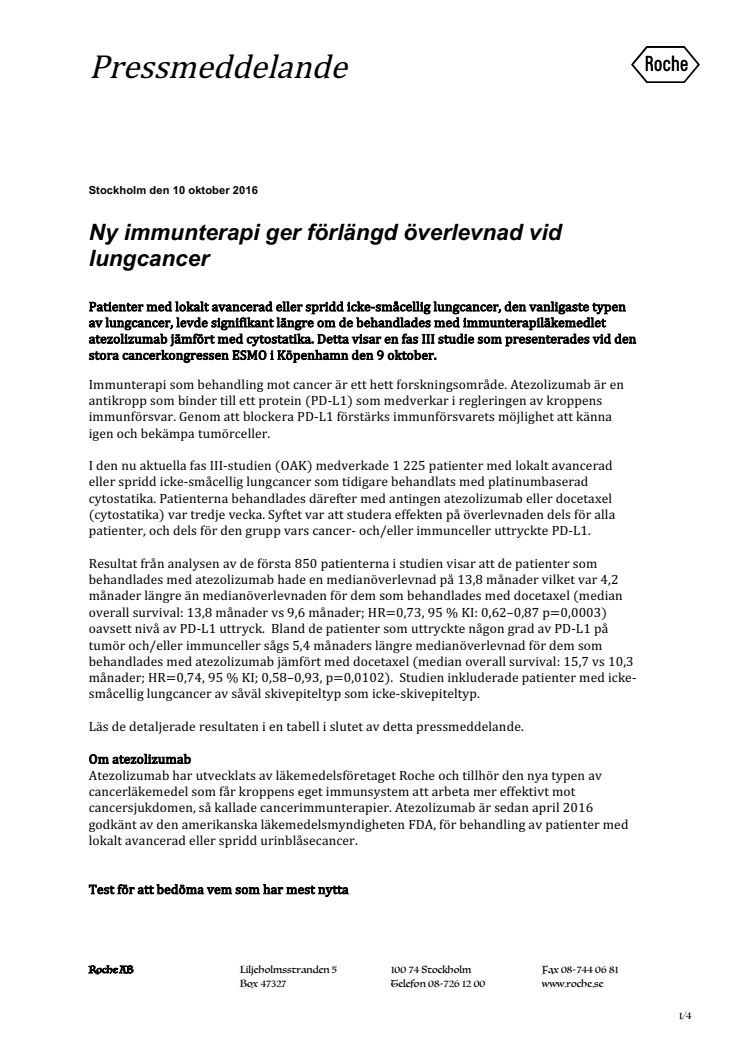 Ny immunterapi ger förlängd överlevnad vid lungcancer