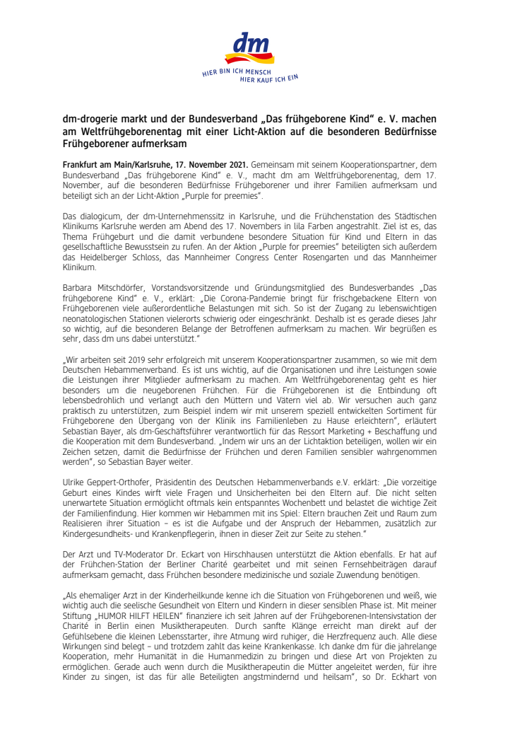 dm Pressemitteilung Lichtaktion Weltfrühgeborenentag
