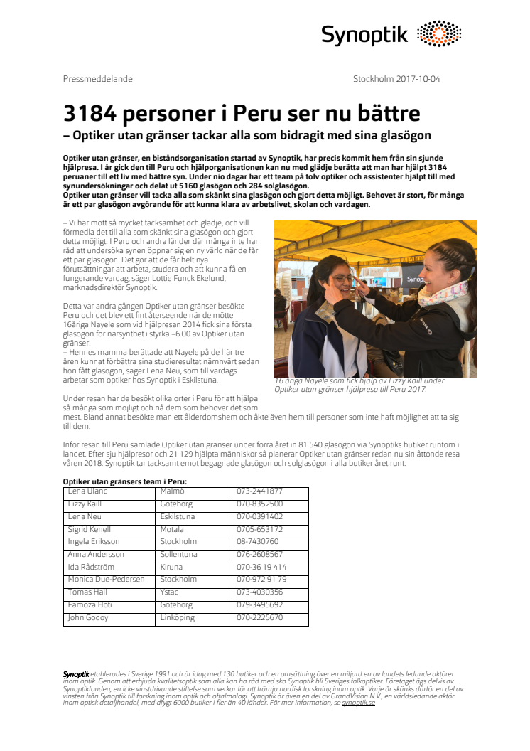 3184 personer i Peru ser nu bättre  – Optiker utan gränser tackar alla som bidragit med sina glasögon