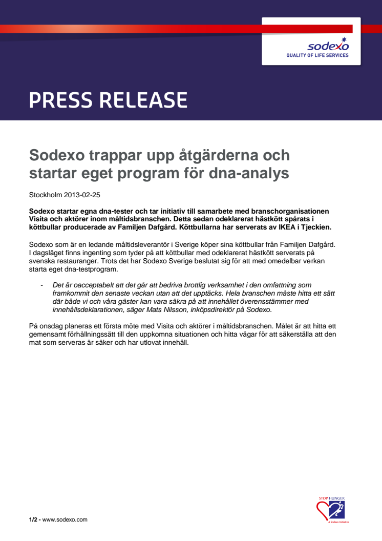 Sodexo trappar upp åtgärderna och startar eget program för dna-analys