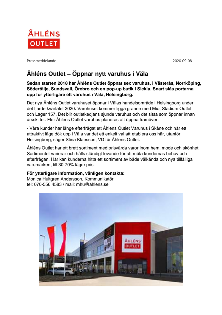 Åhléns Outlet – Öppnar nytt varuhus i Väla