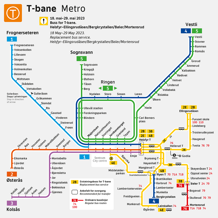 T-banekart-buss for T-bane 2_3_4_ 18-29 mai_23