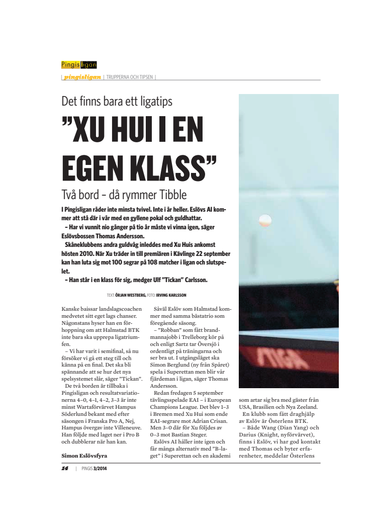 Fakta om lagen i Pingisligan säsongen 2014/2015