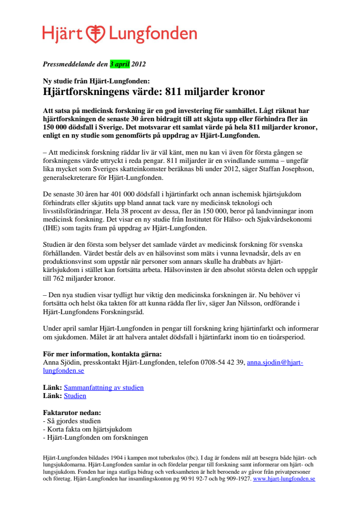 Ny studie från Hjärt-Lungfonden: Hjärtforskningens värde: 811 miljarder kronor