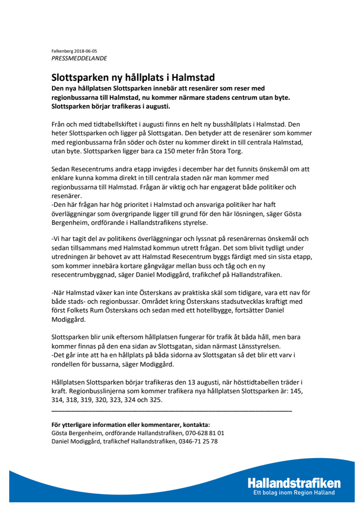 Slottsparken ny hållplats i Halmstad