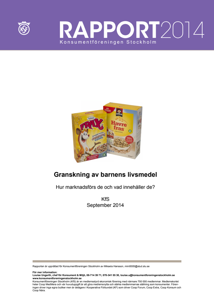 Rapport: Granskning av barnens livsmedel