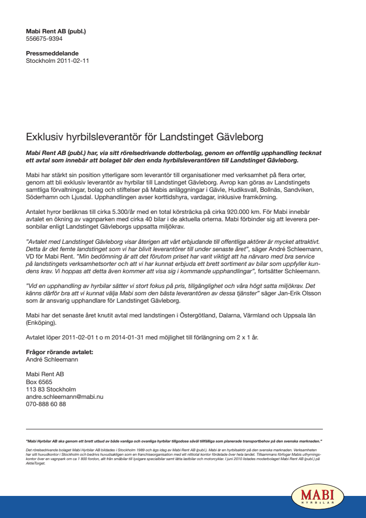 Exklusiv hyrbilsleverantör för Landstinget Gävleborg