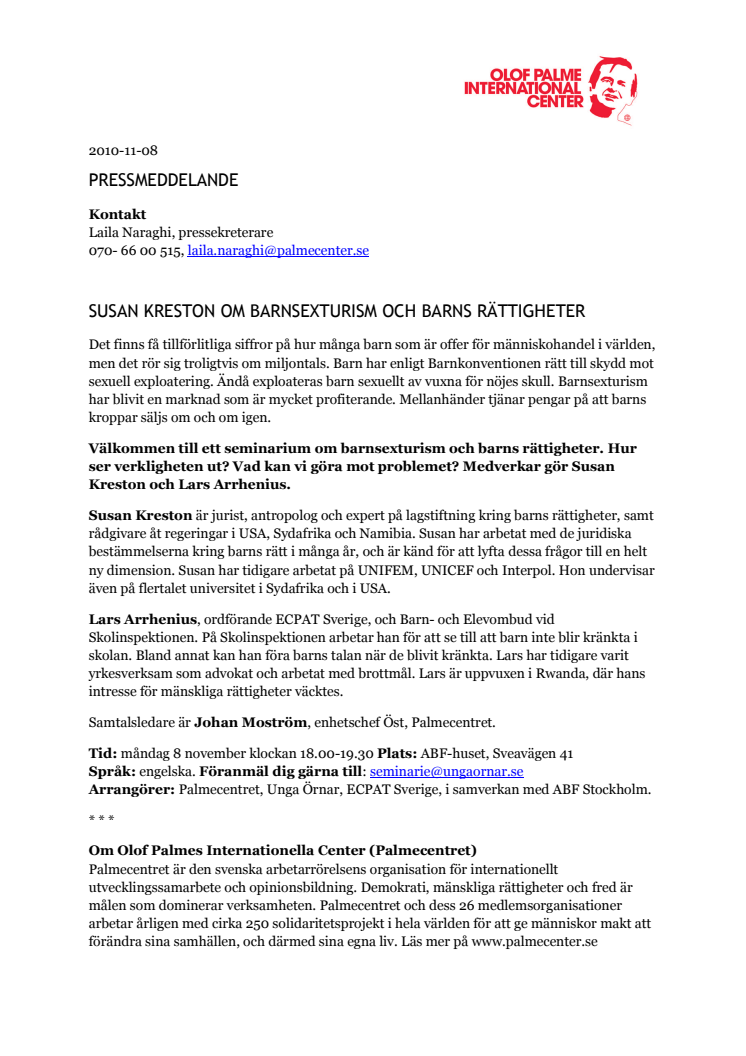 Susan Kreston om barnsexturism och barns rättigheter
