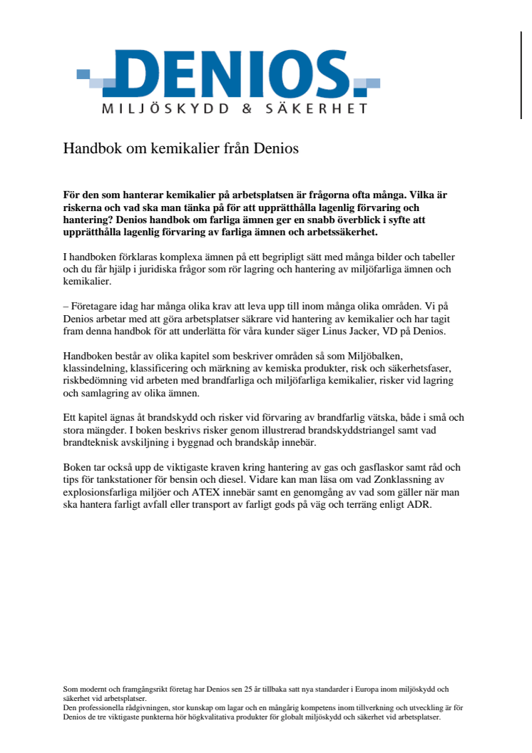 Handbok om kemikalier från Denios