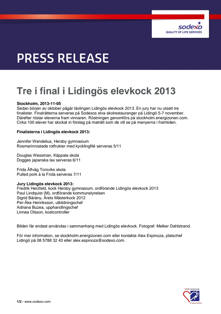 Tre i final i Lidingös elevkock 2013
