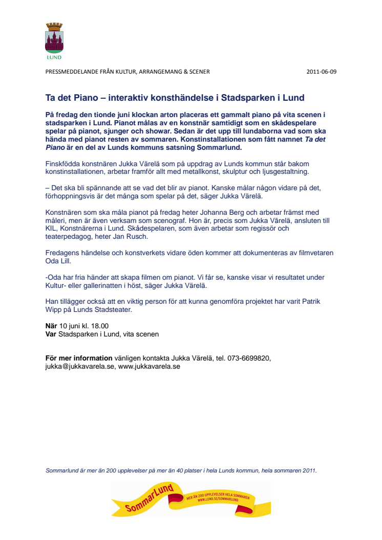 Ta det Piano – interaktiv konsthändelse i Stadsparken i Lund