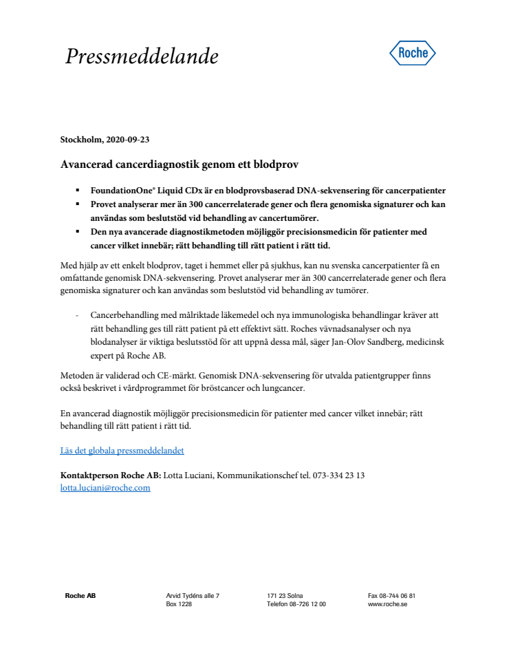 Avancerad cancerdiagnostik genom ett blodprov
