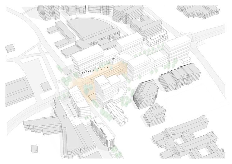 Modell över hela planområdet, Ideontorget och Idépromenaden.
