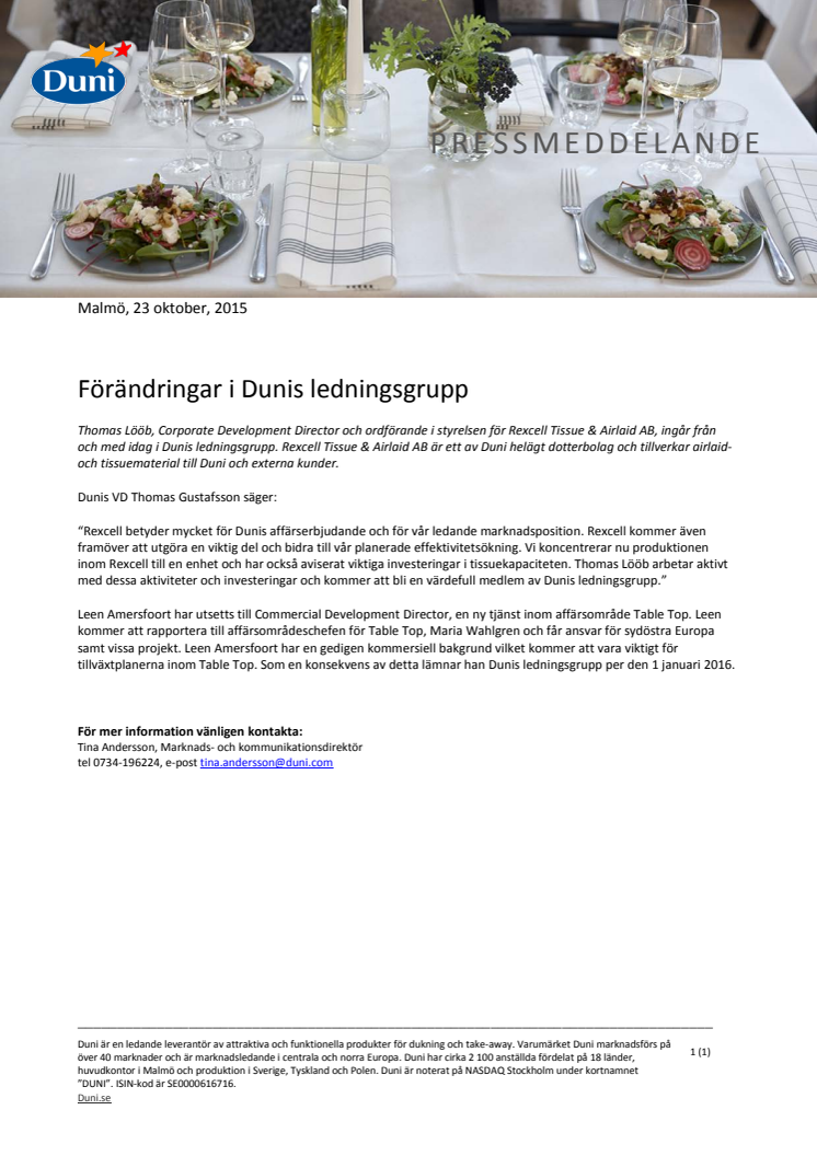 Förändringar i Dunis ledningsgrupp