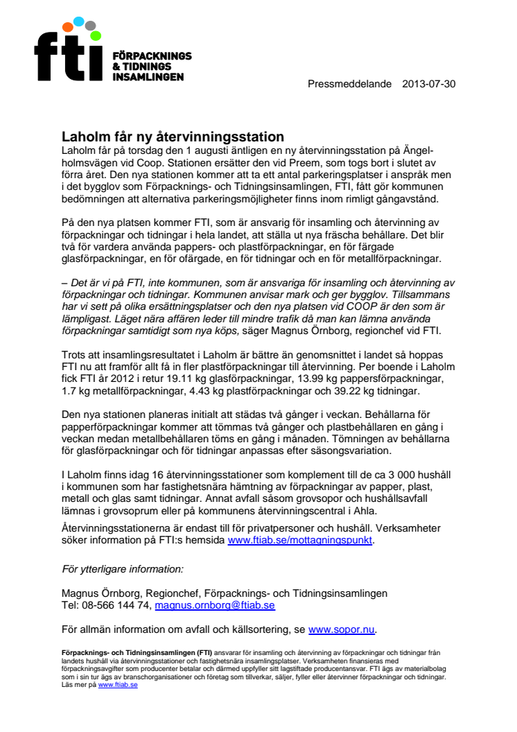 Laholm får ny återvinningsstation