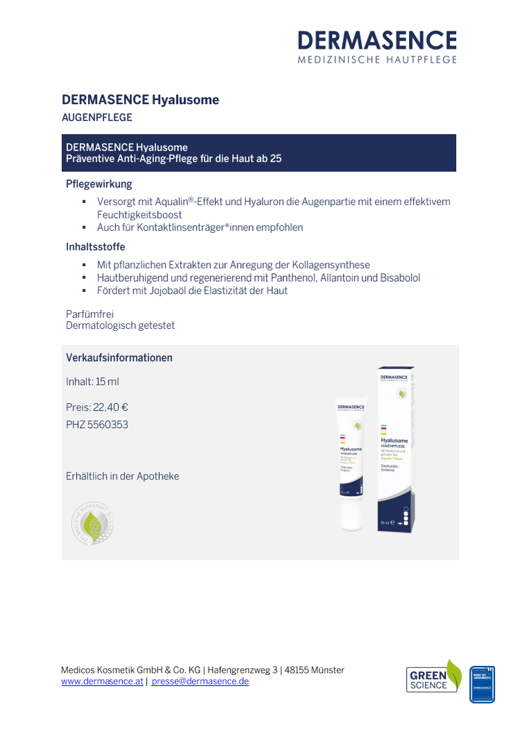 Factsheet AT: DERMASENCE Hyalusome Augenpflege