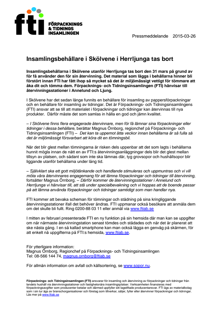 Insamlingsbehållare i Skölvene i Herrljunga tas bort