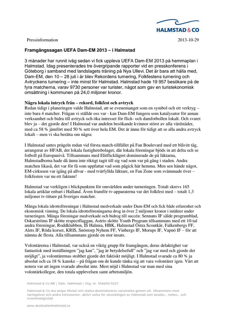 Framgångssagan UEFA Dam-EM 2013 – i Halmstad