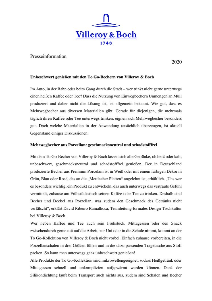 Unbeschwert genießen mit den To Go-Bechern von Villeroy & Boch 