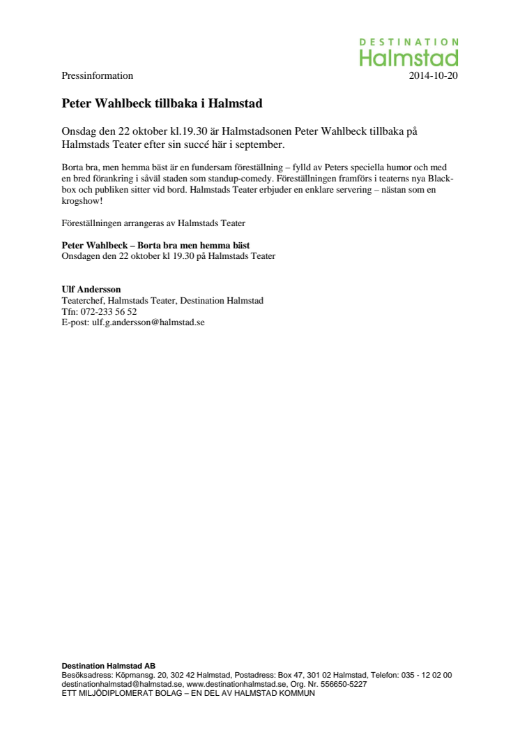 Peter Wahlbeck tillbaka i Halmstad