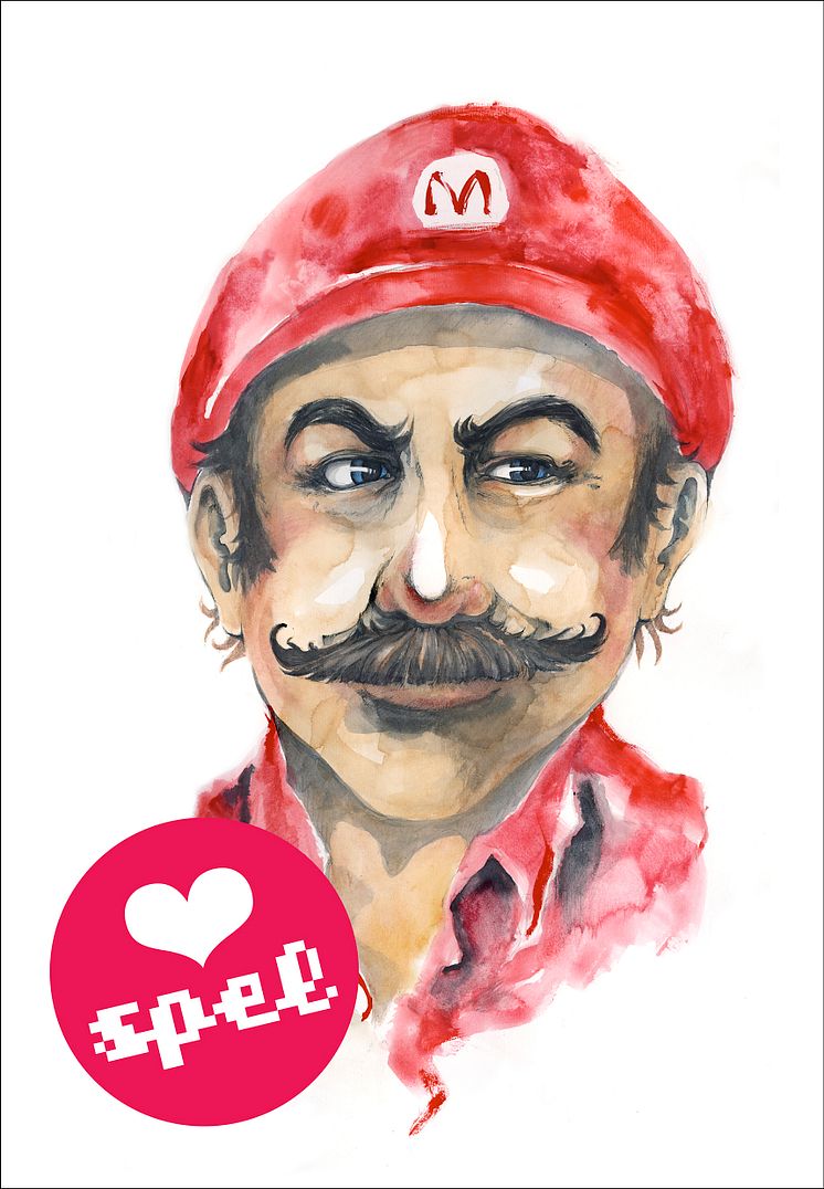 Super mario, akvarell av Saga-Mariah Sandberg